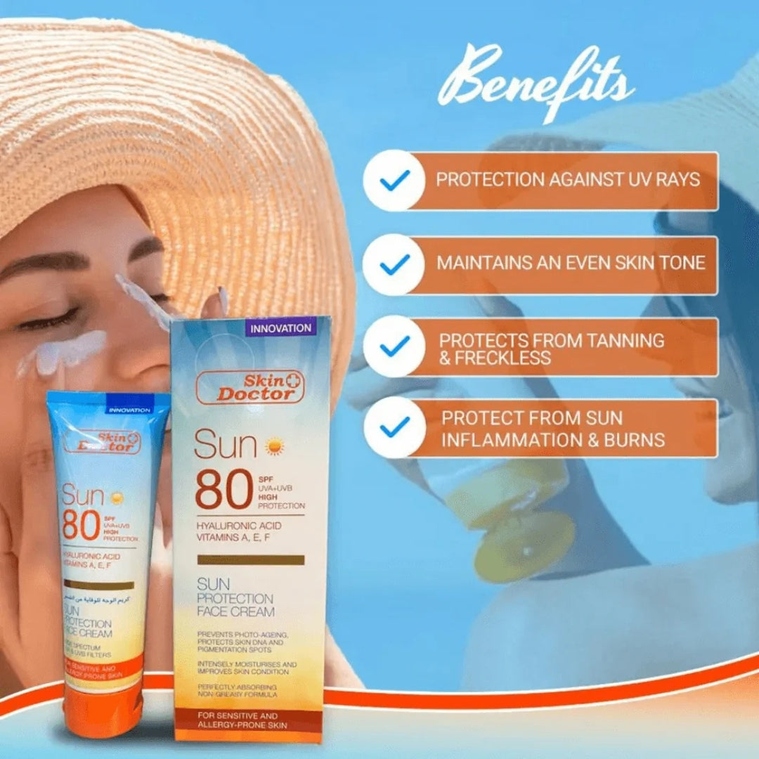 Skin Doctor Sun Protection Face Cream SPF 80 with Hyaluronic Acid (125ml)