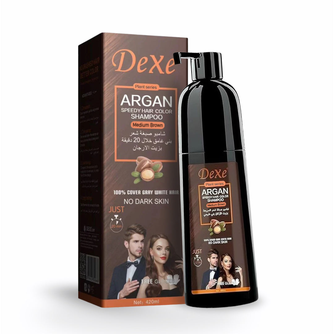 Dexe Argan Speedy Hair Color Shampoo – Medium Brown (420ml)