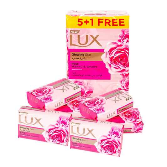 Lux Glowing Skin Rose Soap Bar with Vitamin C & E (120g x6)