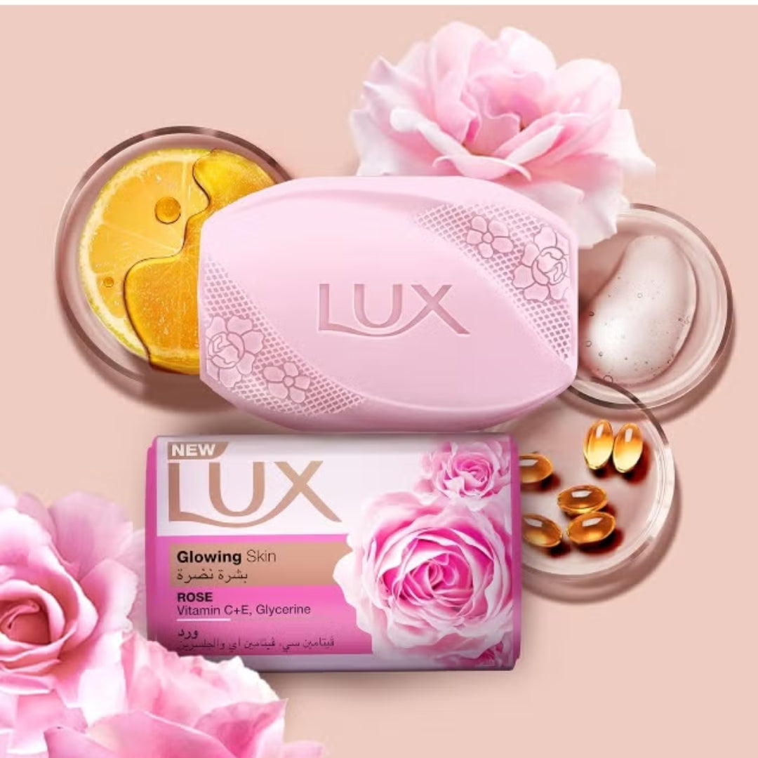 Lux Glowing Skin Rose Soap Bar with Vitamin C & E (120g x6)