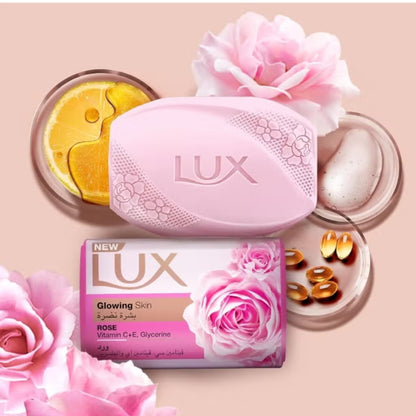 Lux Glowing Skin Rose Soap Bar with Vitamin C & E (120g x6)