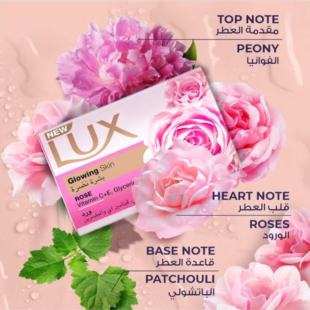 Lux Glowing Skin Rose Soap Bar with Vitamin C & E (120g x6)