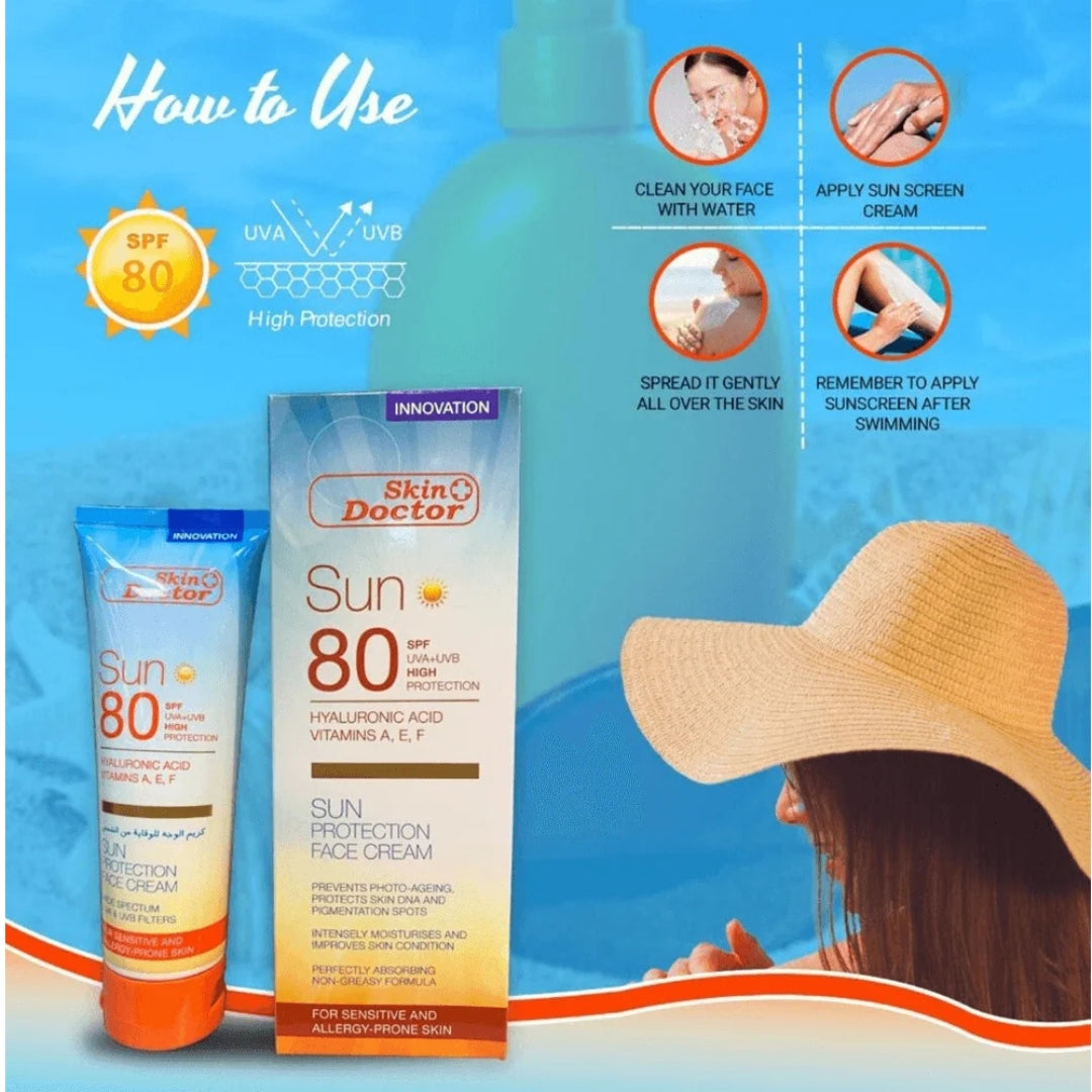 Skin Doctor Sun Protection Face Cream SPF 80 with Hyaluronic Acid (125ml)