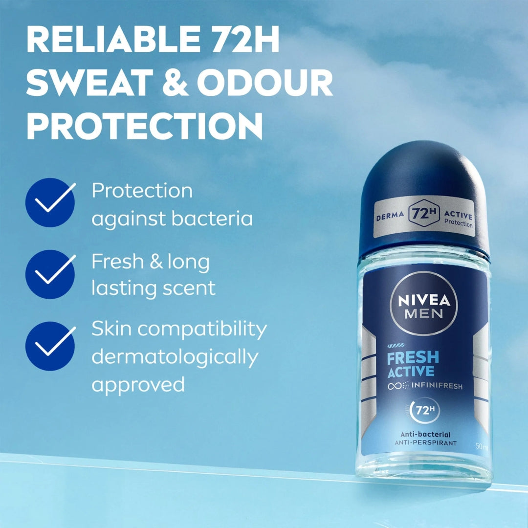 Nivea Men Fresh Active Antibacterial Deodorant Roll-On (50ml)