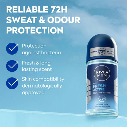 Nivea Men Fresh Active Antibacterial Deodorant Roll-On (50ml)